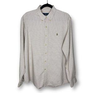 Ralph Lauren Size XL Neutral Green Red Ivory Lightweight Button Up Dress Shirt